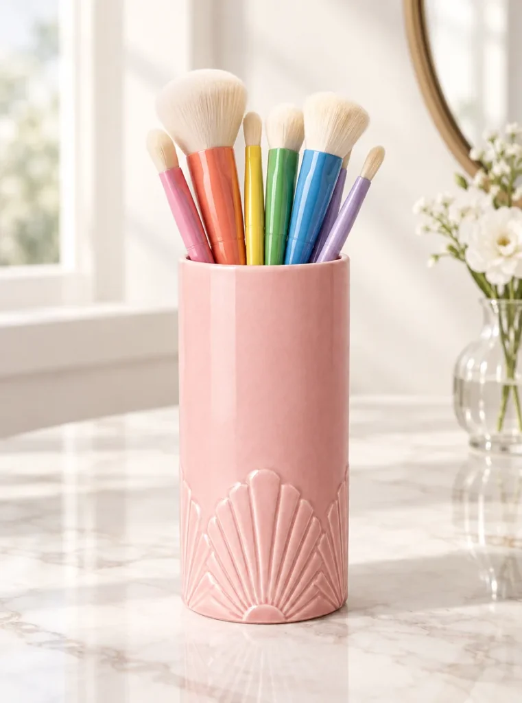 Ceramic Brush Cup · Peony — in use