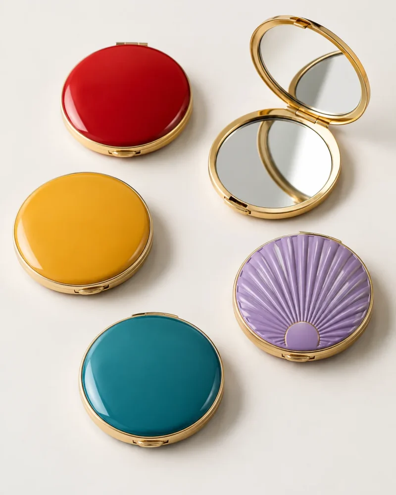 Compact mirrors with enamel lids